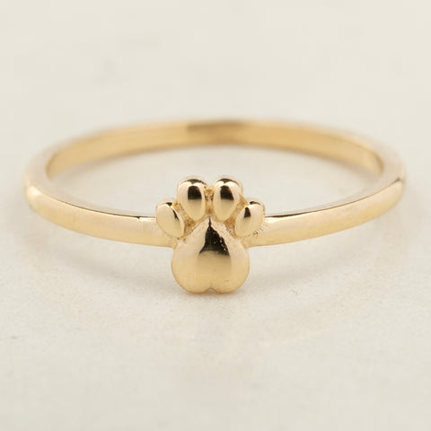 14K Solid Gold Paw Print Ring - A Tribute to Pet Love