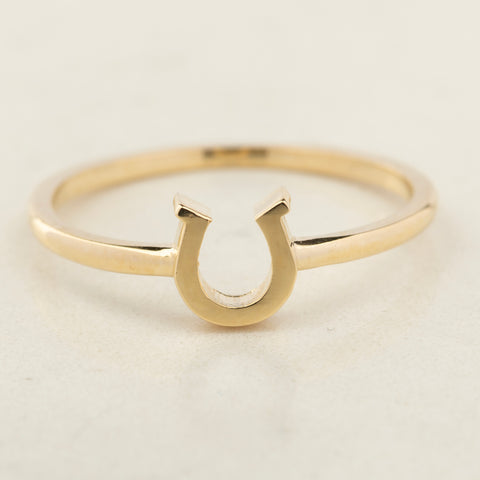 14K Solid Gold Horseshoe Ring - Elegant Lucky Charm Jewelry