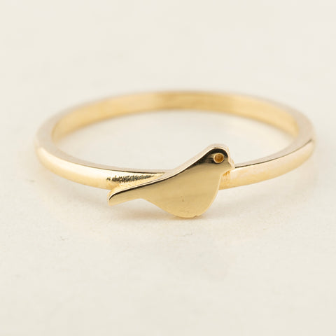 14K Gold Delicate Bird Ring - Charming and Elegant Jewelry