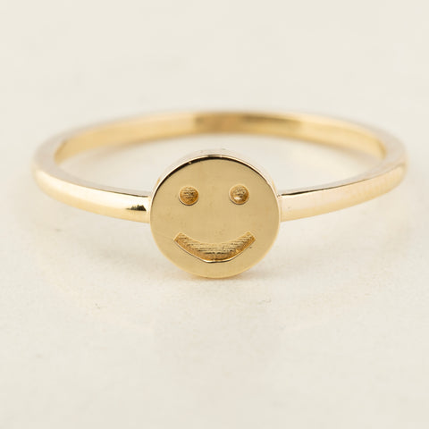 14K Solid Gold Smiley Face Emoji Ring - Elegant and Cheerful Fine Jewelry