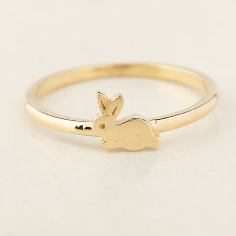 14K Solid Gold Rabbit Ring - Elegant Animal Lover Jewelry for Kids and Adults