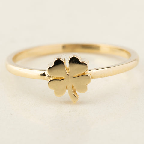 14K Solid Gold Clover Pedal Ring - Elegant Lucky Charm Jewelry