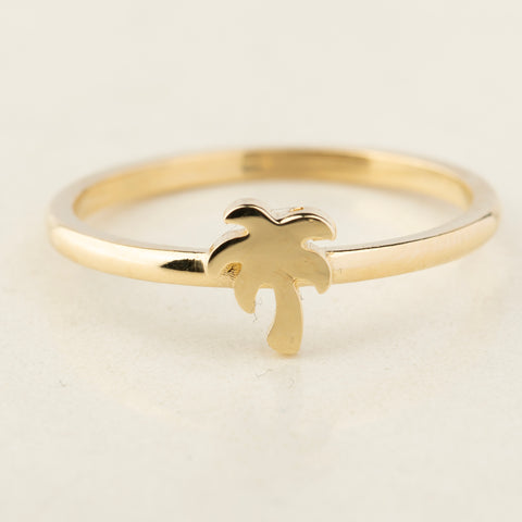 14K Solid Gold Palm Tree Ring - Tropical Elegance in Fine Jewelry