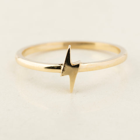 14K Solid Gold Thunderbolt Ring - Whimsical and Stylish