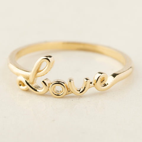 14K Solid Gold Cursive Love Ring - Embrace the Bonds of Love