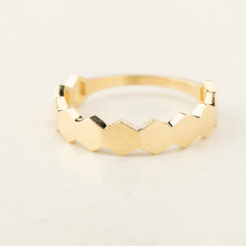 14K Solid Gold Honeycomb Band Ring - Nature-Inspired Elegance