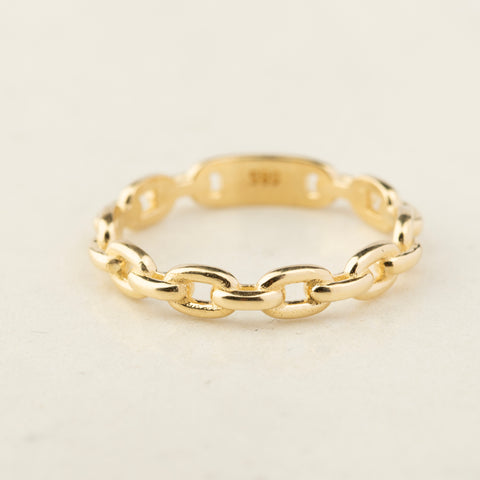 14K Solid Gold Chain Link Ring - Bold and Sophisticated