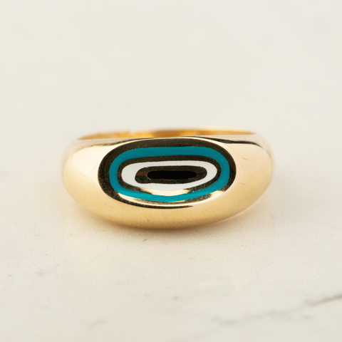 14K Solid Gold Dome Evil Eye Ring - Symbolic Elegance and Protection