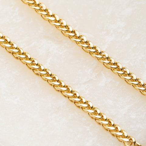 14K Solid Gold Wheat / Spiga Chain Necklace - Elegance in Every Link