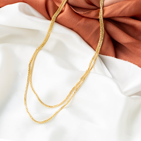 14K Solid Gold Wheat / Spiga Chain Necklace - Elegance in Every Link