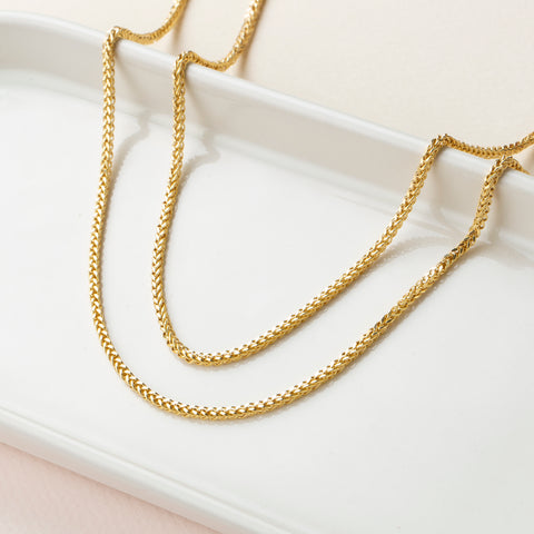 14K Solid Gold Wheat / Spiga Chain Necklace - Elegance in Every Link