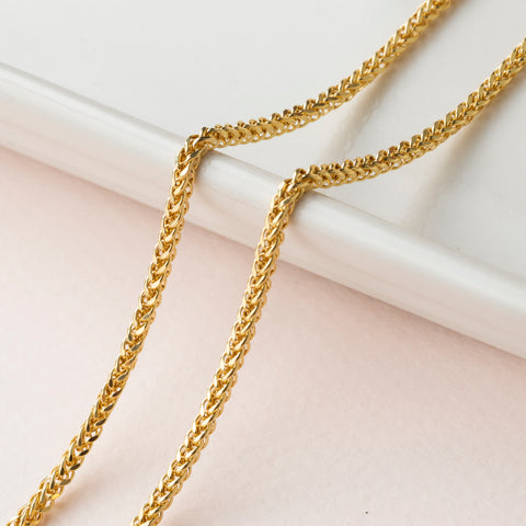 14K Solid Gold Wheat / Spiga Chain Necklace - Elegance in Every Link