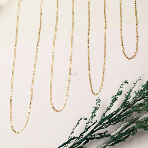 14K Solid Gold Sequin Chain Necklace - Elegance with a Sparkle