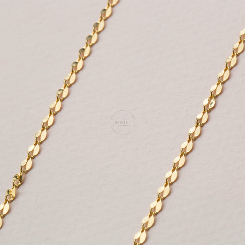 14K Solid Gold Sequin Chain Necklace - Elegance with a Sparkle