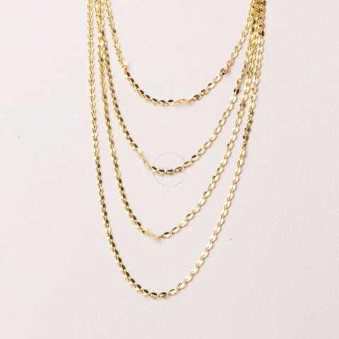 14K Solid Gold Sequin Chain Necklace - Elegance with a Sparkle