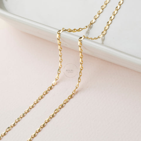 14K Solid Gold Sequin Chain Necklace - Elegance with a Sparkle