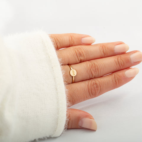 14K Solid Gold "Love" Script Ring - A Symbol of Affection and Connection