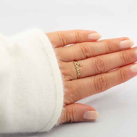 14K Solid Gold Cursive Love Ring - Embrace the Bonds of Love