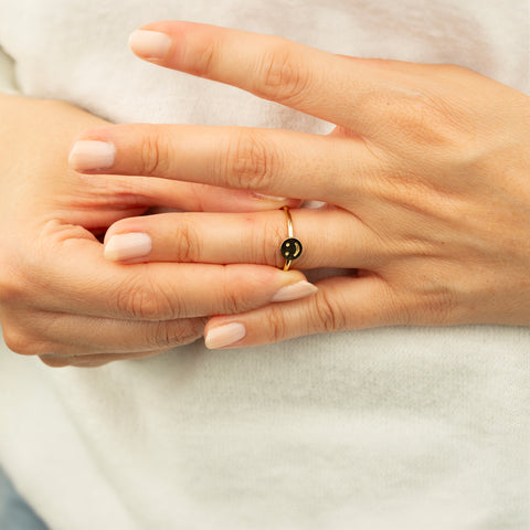 14K Solid Gold Smiley Face Emoji Ring - Elegant and Cheerful Fine Jewelry