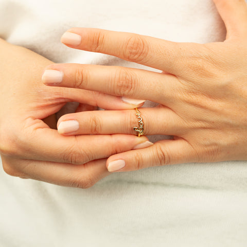 14K Solid Gold Cursive Love Ring - Embrace the Bonds of Love