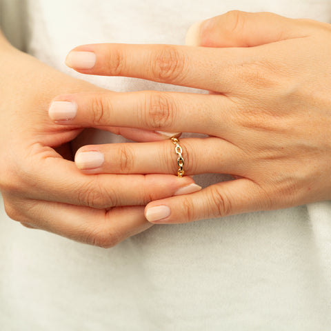 14K Solid Gold Chain Link Ring - Bold and Sophisticated