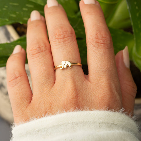 14K Solid Gold Elephant Ring - Symbol of Strength and Grace