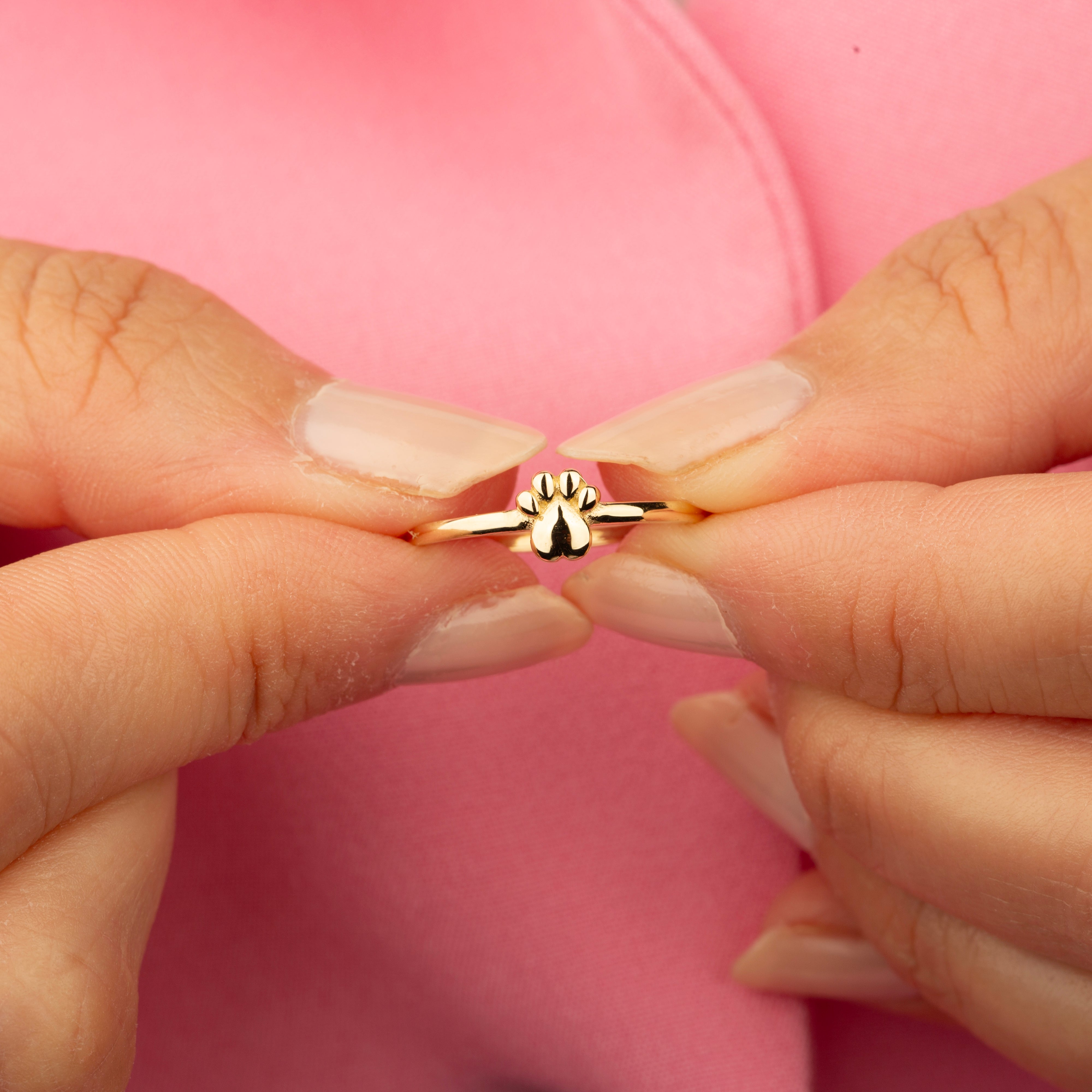 14K Solid Gold Paw Print Ring A Tribute to Pet Love