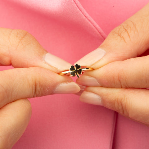 14K Solid Gold Clover Pedal Ring - Elegant Lucky Charm Jewelry