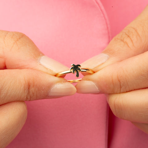 14K Solid Gold Palm Tree Ring - Tropical Elegance in Fine Jewelry