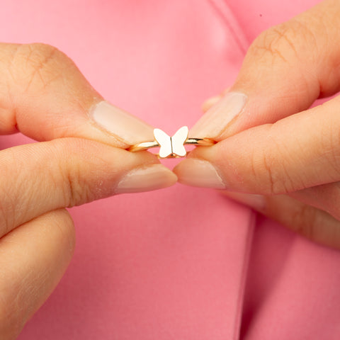 14K Solid Gold Elegant Butterfly Ring - Delicate and Whimsical