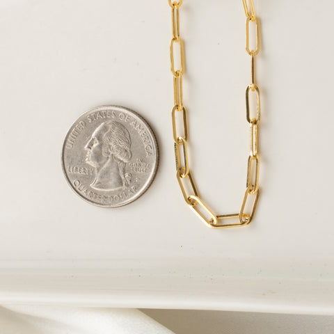 14K Solid Gold Paperclip Chain Necklace - Sleek, Lightweight, and Versatile