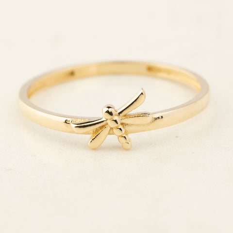 14K Solid Gold Dragonfly Ring - Delicate and Charming Fine Jewelry