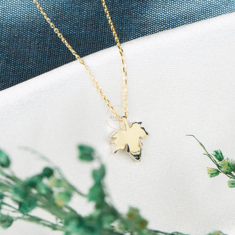 14K Solid Gold Maple Leaf Necklace - Nature-Inspired Elegance