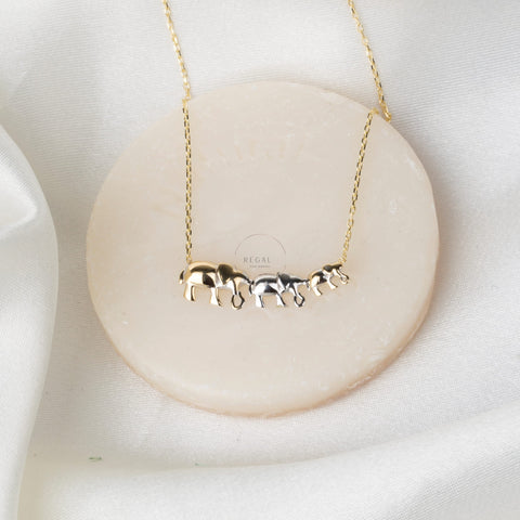 14K Solid Gold Trio Elephant Necklace - Cute Family-Inspired Jewelry