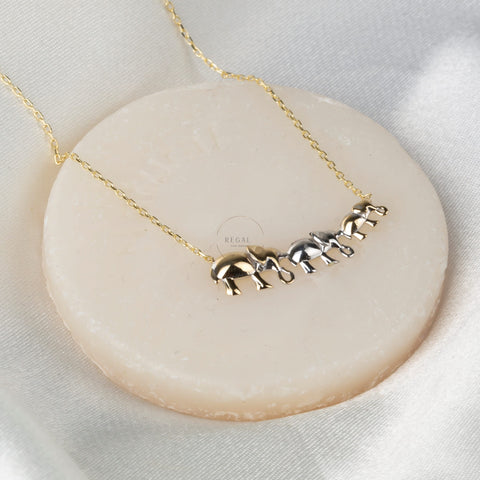 14K Solid Gold Trio Elephant Necklace - Cute Family-Inspired Jewelry