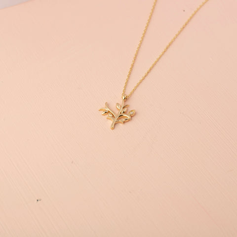 14K Gold Olive Tree Necklace  - Symbol of Peace and Prosperity