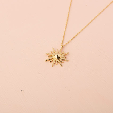 14K Solid Gold Sunburst Necklace - Radiance and Elegance Combined