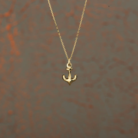 14K Gold Mini Anchor Necklace - Maritime Elegance