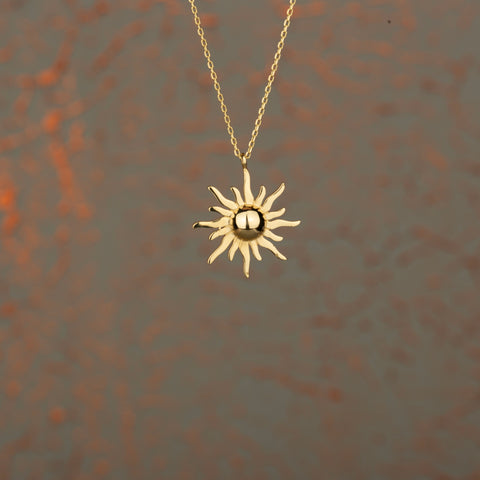 14K Solid Gold Sunburst Necklace - Radiance and Elegance Combined