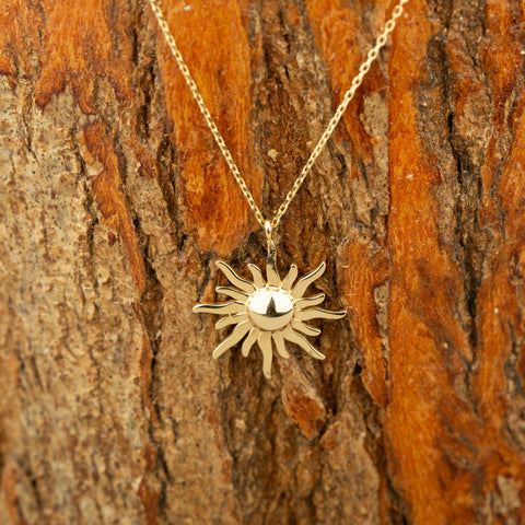 14K Solid Gold Sunburst Necklace - Radiance and Elegance Combined