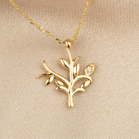 14K Gold Olive Tree Necklace  - Symbol of Peace and Prosperity