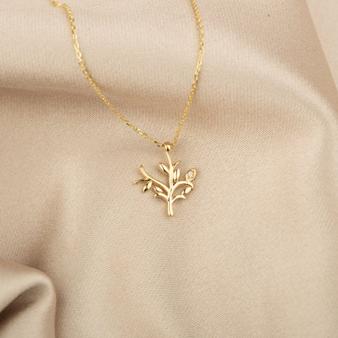 14K Gold Olive Tree Necklace  - Symbol of Peace and Prosperity