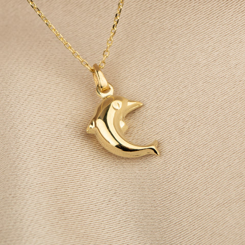 14K Gold Dolphin Pendant Necklace - Embrace the Ocean's Charm