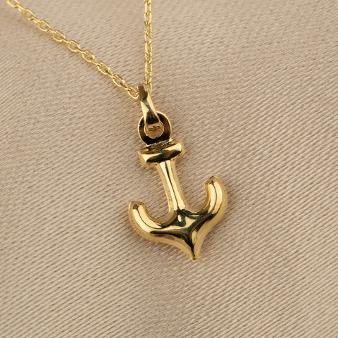 14K Gold Mini Anchor Necklace - Maritime Elegance