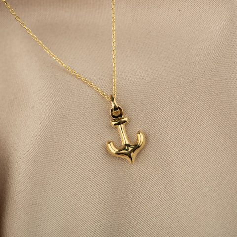 14K Gold Mini Anchor Necklace - Maritime Elegance