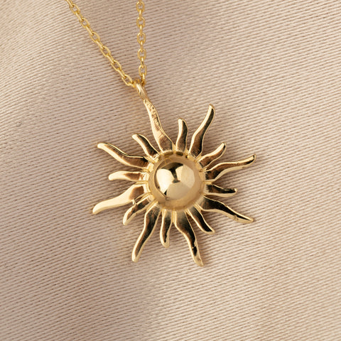 14K Solid Gold Sunburst Necklace - Radiance and Elegance Combined