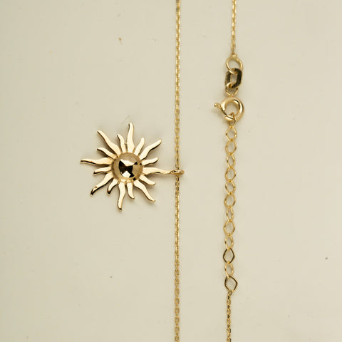 14K Solid Gold Sunburst Necklace - Radiance and Elegance Combined