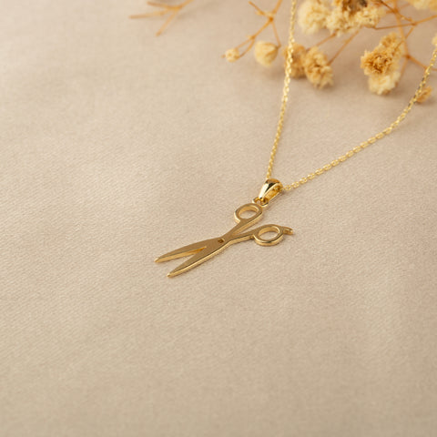 14K Solid Gold Scissor Necklace - A Tribute to Hair Artistry