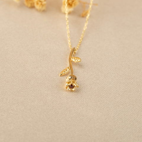 14K Solid Gold Elegant Rose Flower Necklace - A Symbol of Love and Beauty