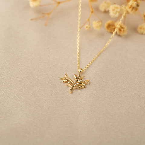 14K Gold Olive Tree Necklace  - Symbol of Peace and Prosperity